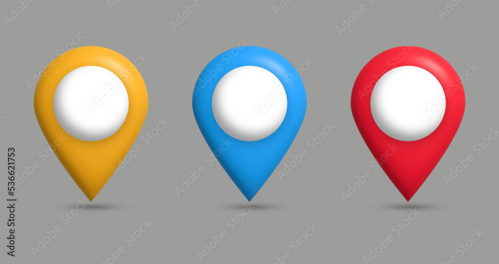 Aufkleber 3d location map pointer icon, place pin marker sign - isometric red gps map pointers in red frame, destination symbols in 3d. red, orange, blue, location, icon