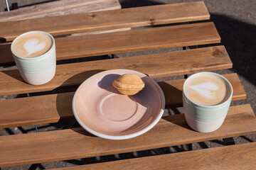 Cappuccino with nut dessert with condensed milk