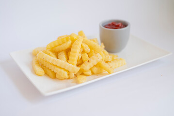 fried french fries with srus for restaurant menu on white background