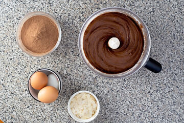 chocolate dough in a food processor