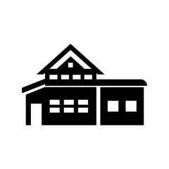 Mansion villa house building icon | Black Vector illustration |