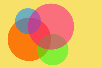 Obraz premium abstract rainbow background with green, blue, pink and orange circle on yellow background and blank space