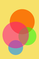 abstract rainbow background with green, blue, pink and orange circle on yellow background and blank space