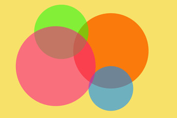 abstract rainbow background with green, blue, pink and orange circle on yellow background and blank space