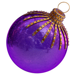 Christmas ball. Happy New Year bauble. Xmas holiday decoration colored blue purple golden
