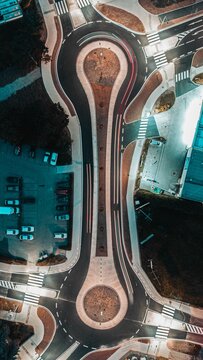 Bird's Eye View Of The Roundbound With Lights And Cars Nearby