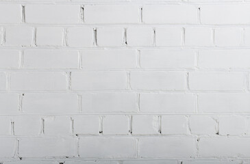 Fototapeta premium Old rough white painted brick wall large texture. Whitewashed brickwork masonry backdrop. Light grunge abstract background 