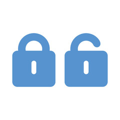 Black locked unlocked padlock icon, isolated vector illustration in flat style. Blue color