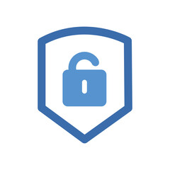 Black locked padlock icon, shield,  isolated vector illustration in flat style. Blue color