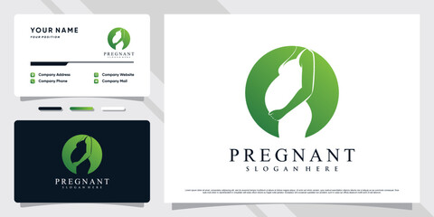 Pregnant women logo design illustration with circle concept and business card template