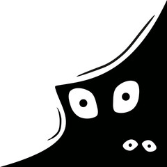 monochrome illustration of creature's eyes peeking in the corner