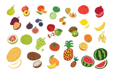 Fruits healthy food vector illustations set.