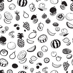 Fototapeta na wymiar Fruits healthy food line vector seamless pattern.