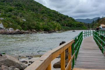 wooden bridge over the sea. Florianopolis - SC - Brazil