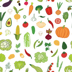 Vegetables healthy food vector seamless pattern.