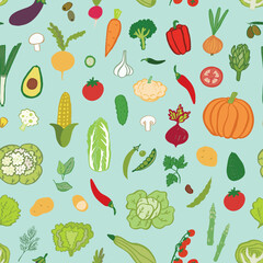 Vegetables healthy food vector seamless pattern.