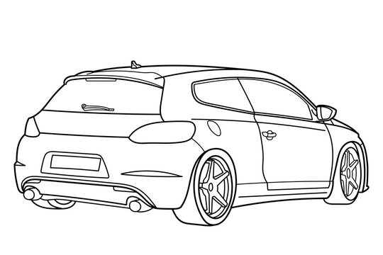 classic sport coupe car. rear shot. doodle vector illustration