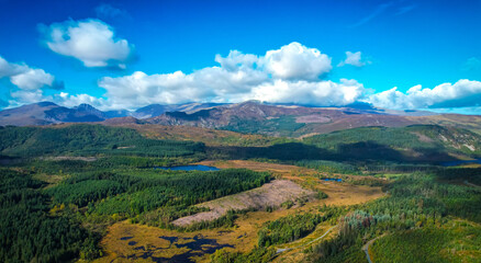 Fototapeta na wymiar Snowdonia mountain range in North Wales, view from Lake Geirionydd near Llanrwst.