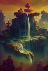 floating island waterfall