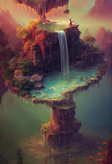 floating island waterfall