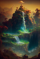 floating island waterfall
