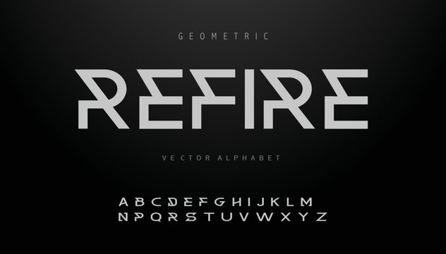 REFIRE  Sports minimal tech font letter set. Luxury vector typeface for company. Modern gaming fonts logo design.