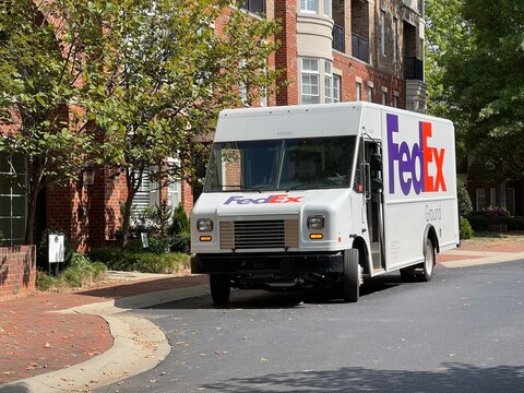 White iconic FedEx Ground white delivery truck