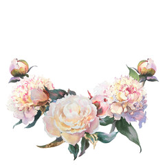 Obraz na płótnie Canvas White flowers peonies watercolor, floral clip art.