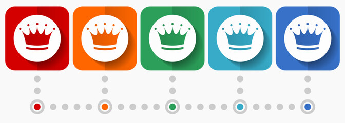 Crown vector icons, infographic template, set of flat design king symbols