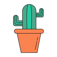 Flower pot with cactus sprout color ecological icon