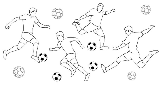 occer football players in action vector illustration sketch hand drawn with black lines isolated on white background