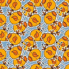 Easter cartoon chicken seamless doodle character pattern for wrapping paper and kids clothes print and fabrics