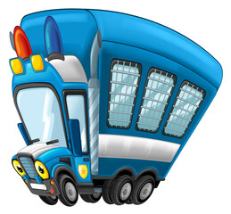 cartoon happy and funny off road police car looking like monster truck smiling vehicle illustration for children © honeyflavour