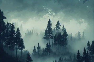 Photo sur Plexiglas Forêt dans le brouillard Forest filled with mist illustration