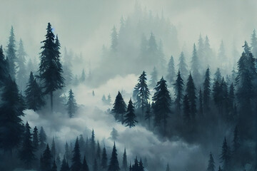 Wald gefüllt mit Nebelillustration