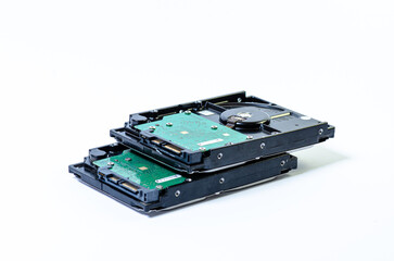 Hard disk drive HDD of different size isolated on white.