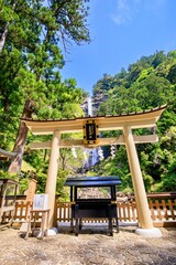 世界遺産熊野古道　飛瀧神社の鳥居と那智の滝