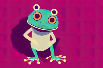 Music lover frog. 2d illustration. Calm trendy dressed anthropomorphic frog, gladly listening to the music on his headphones with his hands in pockets. Animal character with human body