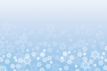 Delicate background with snowflakes. Winter mood. Template for a banner. White snow on blue sky