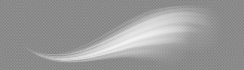 Glowing motion line. Dynamic white waves. Luminous lines of speed. Light sparkling effect. Magic speed flying trails of shine, bright shimmer particles fly. Vector illustration. © Vitalii