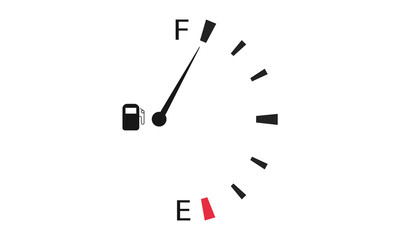  Fuel Gauge on white background. Fully Diesel indicator and Gas tank full gauge. From Empty to Full Fuel 