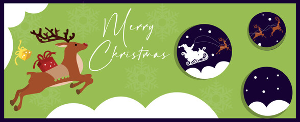 Creative greeting card with Santa Claus's reindeer on green background