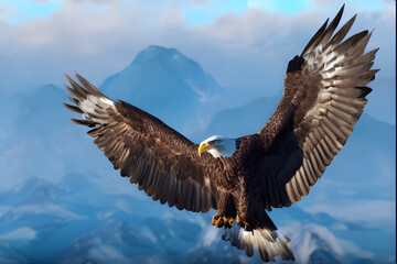 Fototapeta premium Illustration of Flying Eagle on Blue Background