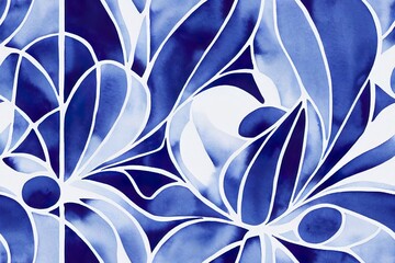 Watercolor Decorative Mediterranean patterns in monochrome blue. Ready to assemble tiles, patterns, decorations, design, borders, graphic design and more! Isolated on white background. Indigo, cobalt