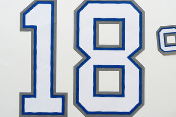 sports jersey numbers one and eight or eighteen on blank paper
