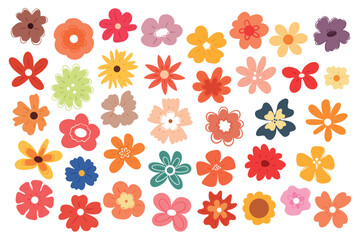 hand drawing cartoon flower sticker set