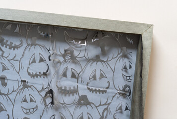 halloween themed fabric in a frame