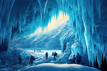 Inside the ice cave ice cave winter frozen nature background landscape Lake Baikal, Siberia, Eastern Russia