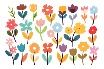 Naklejka premium hand drawing cartoon flower sticker set