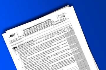 Form 8867 documentation published IRS USA 11.18.2020. American tax document on colored